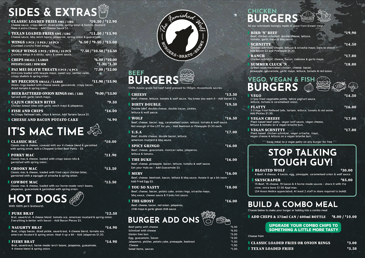 Menu, The Famished Wolf Mt Eliza