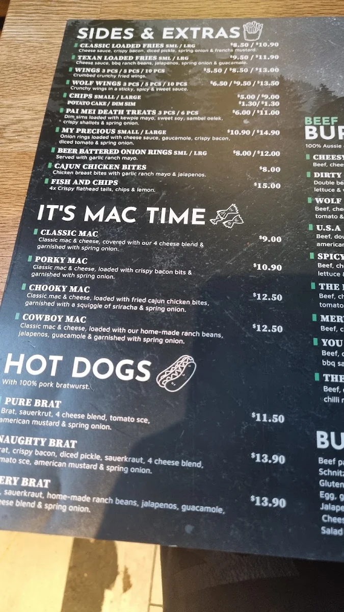 Menu, The Famished Wolf Mt Eliza