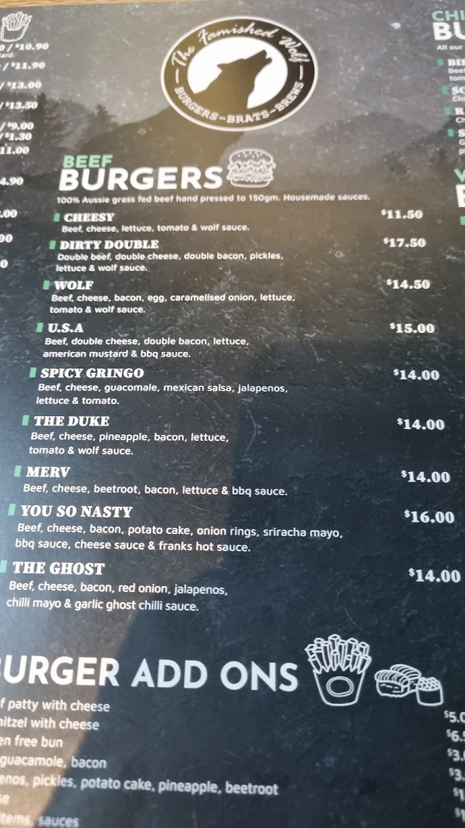 Menu, The Famished Wolf Mt Eliza