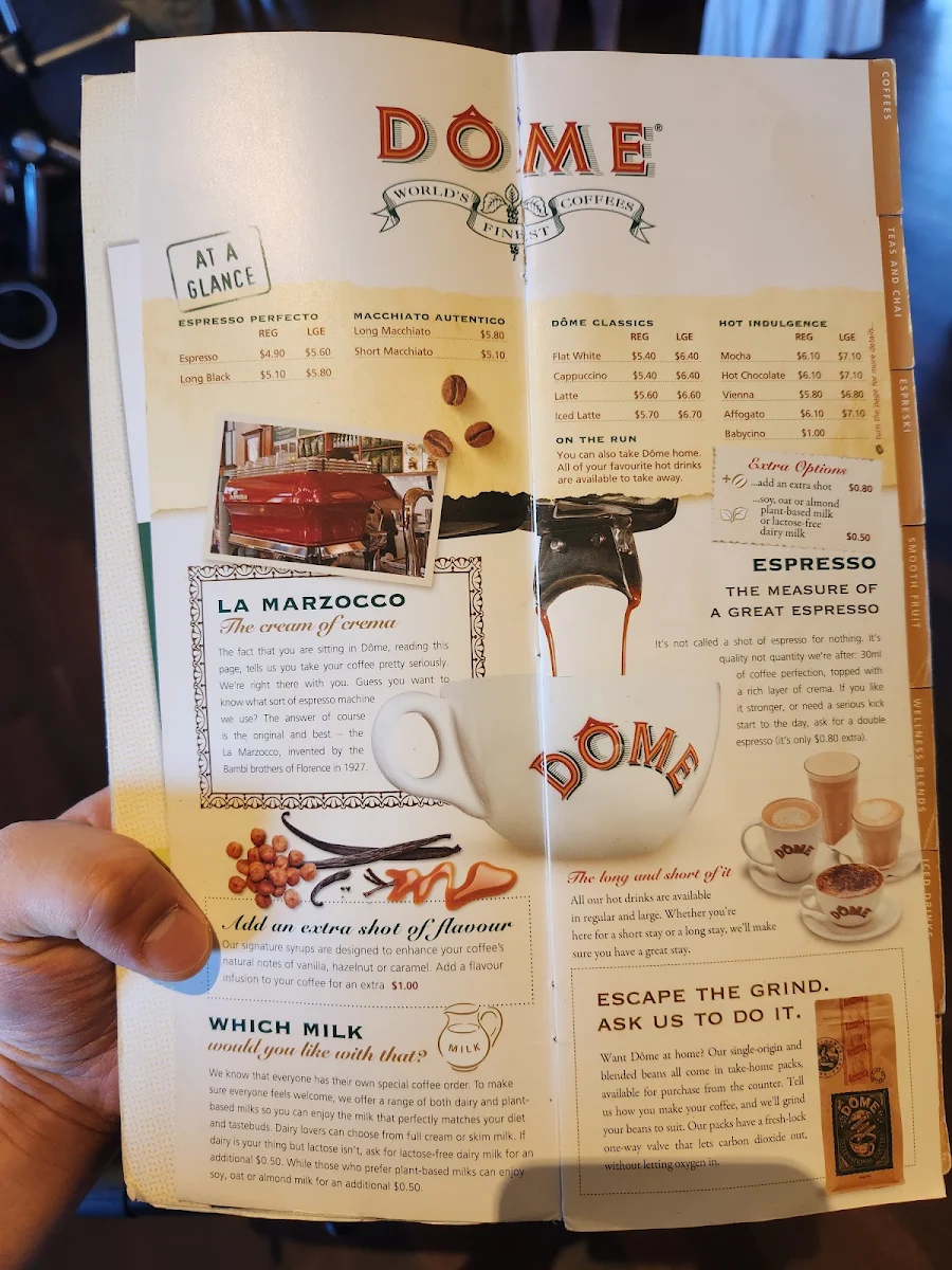 Menu, Dôme Café - Geraldton