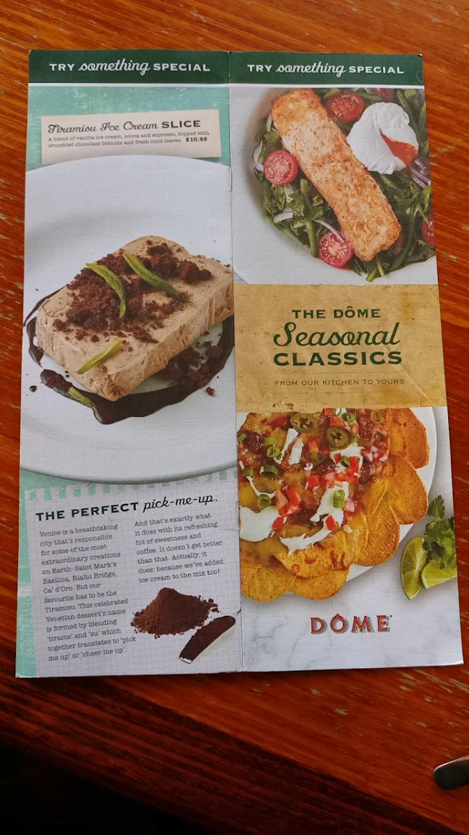 Menu, Dôme Café - Geraldton