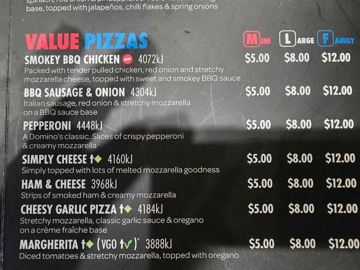 Menu, Domino's Pizza Church Street Parramatta