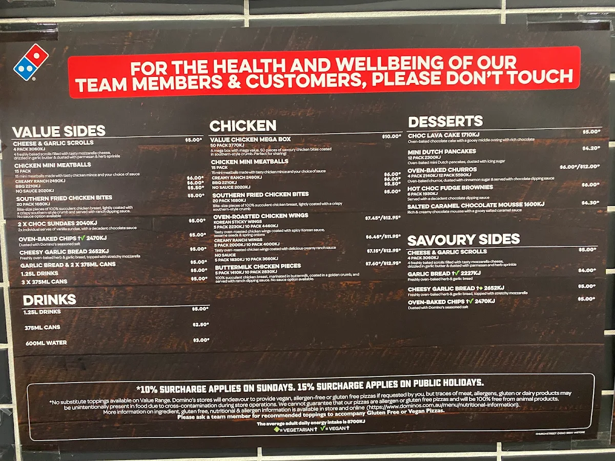 Menu, Domino's Pizza Church Street Parramatta