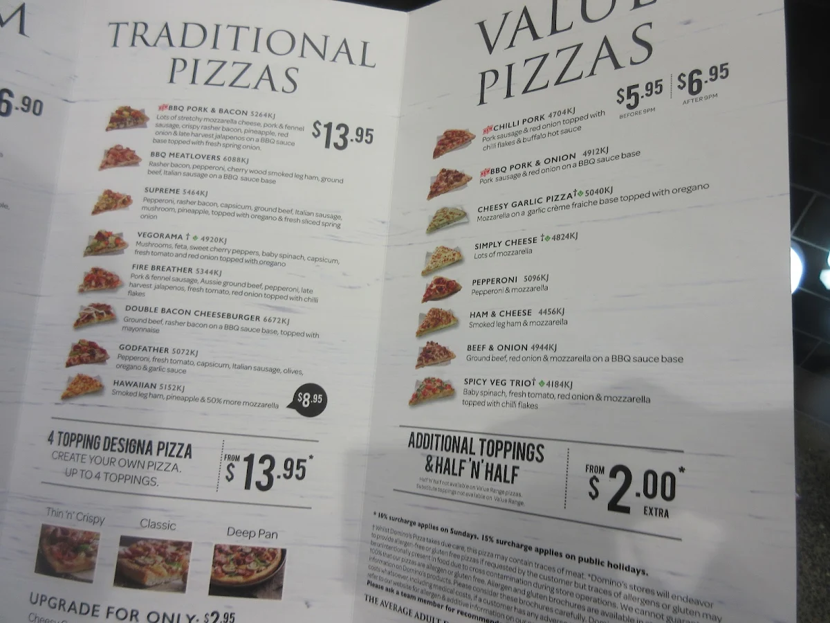 Menu, Domino's Pizza Church Street Parramatta