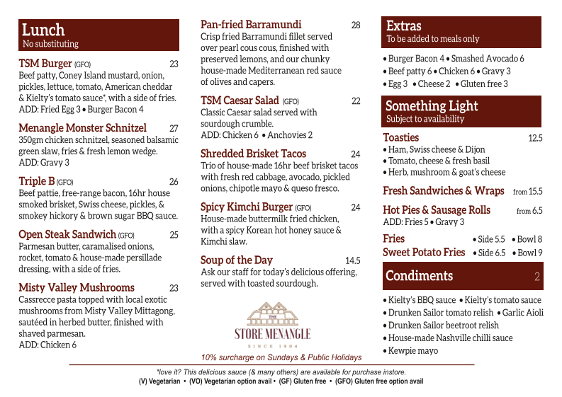 Menu, The Menangle Store