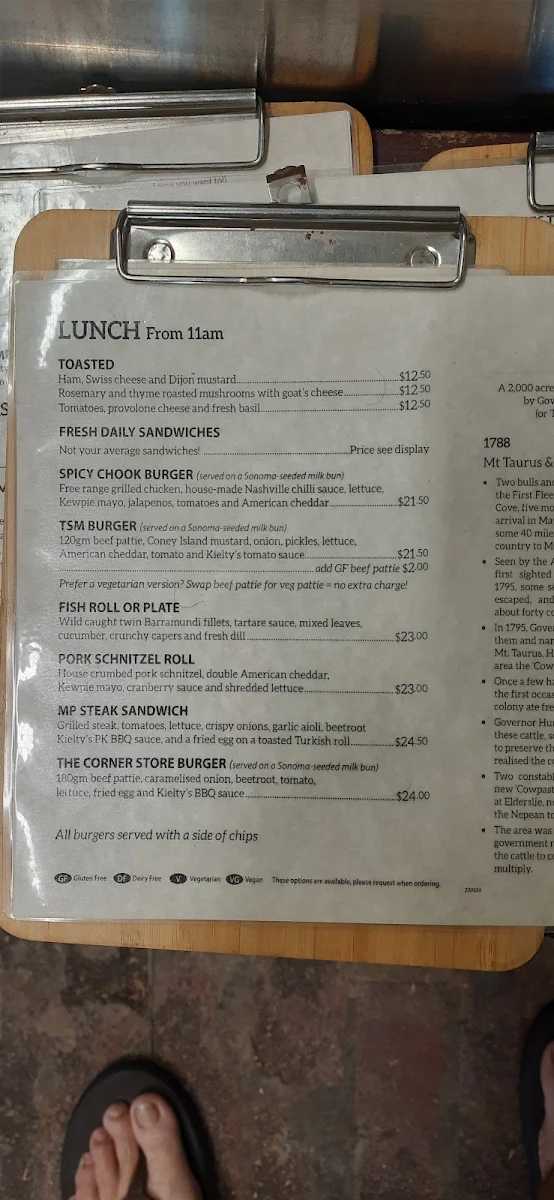 Menu, The Menangle Store