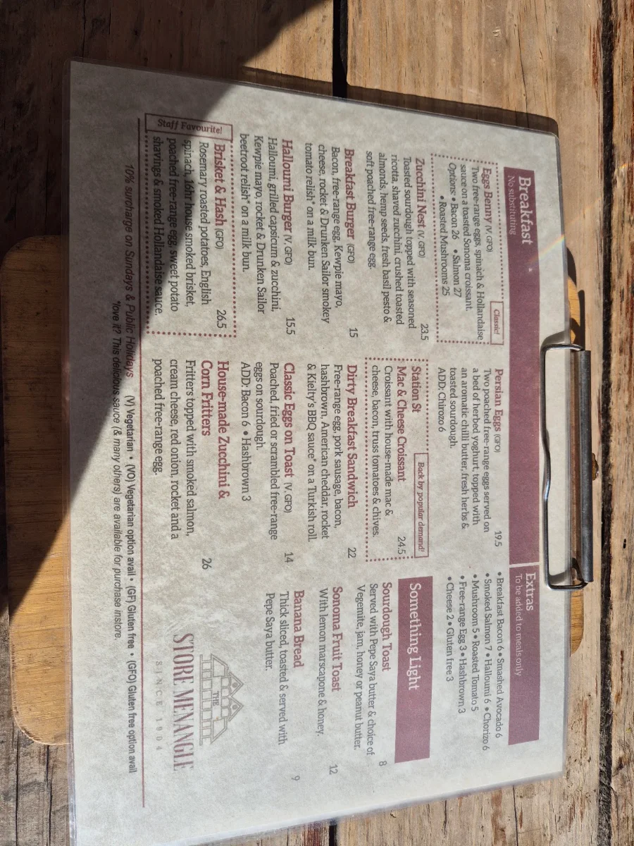 Menu, The Menangle Store