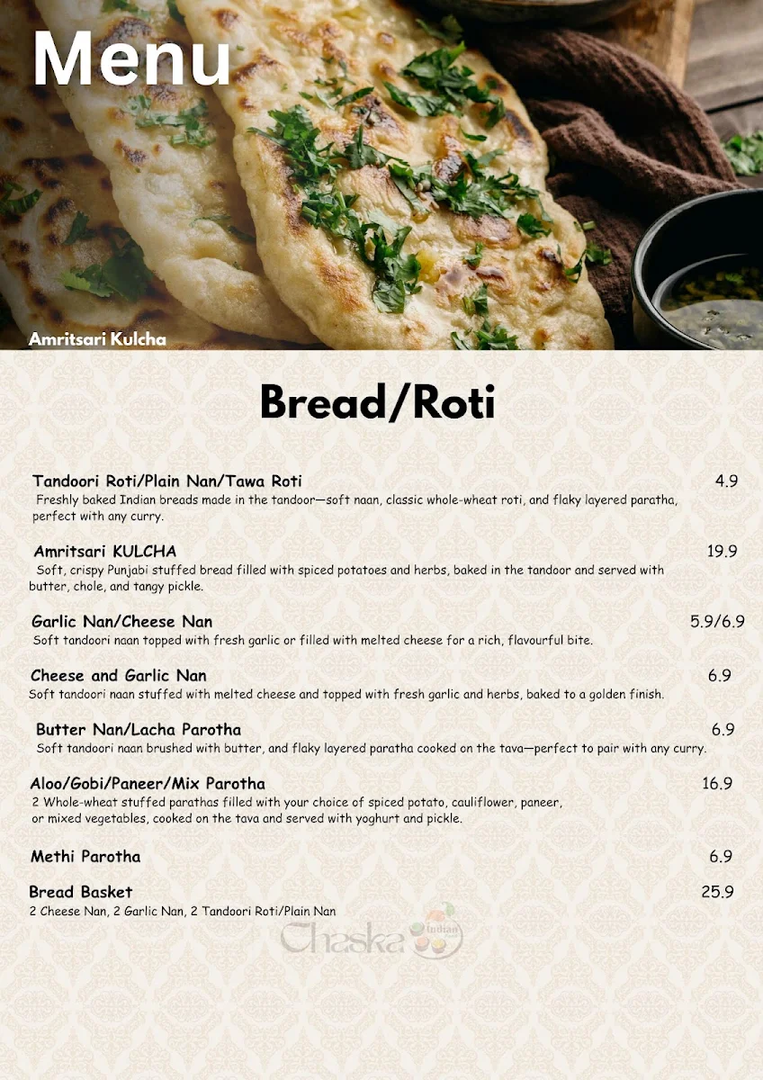 Menu, Chaska Indian Cuisine Rockhampton