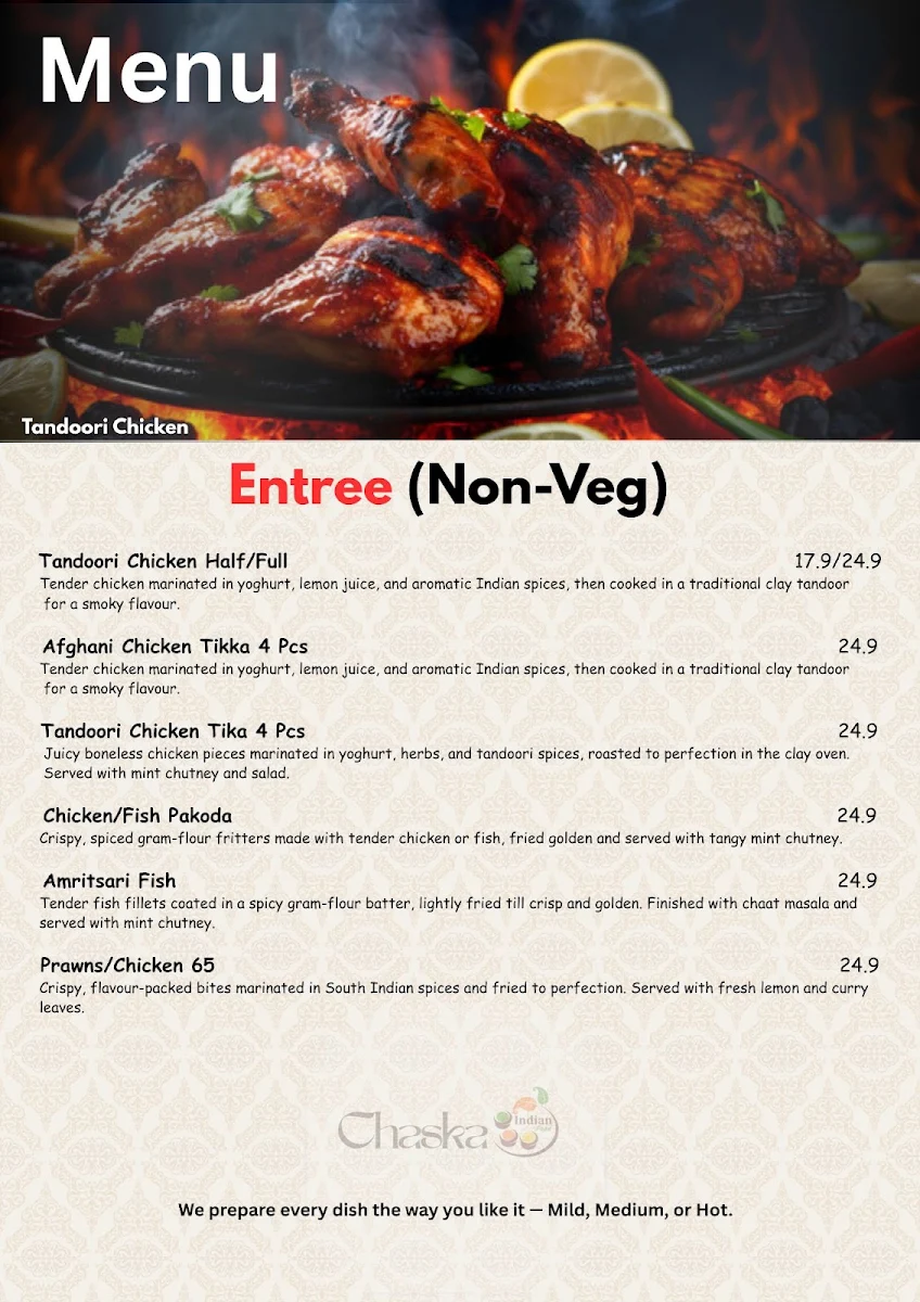 Menu, Chaska Indian Cuisine Rockhampton