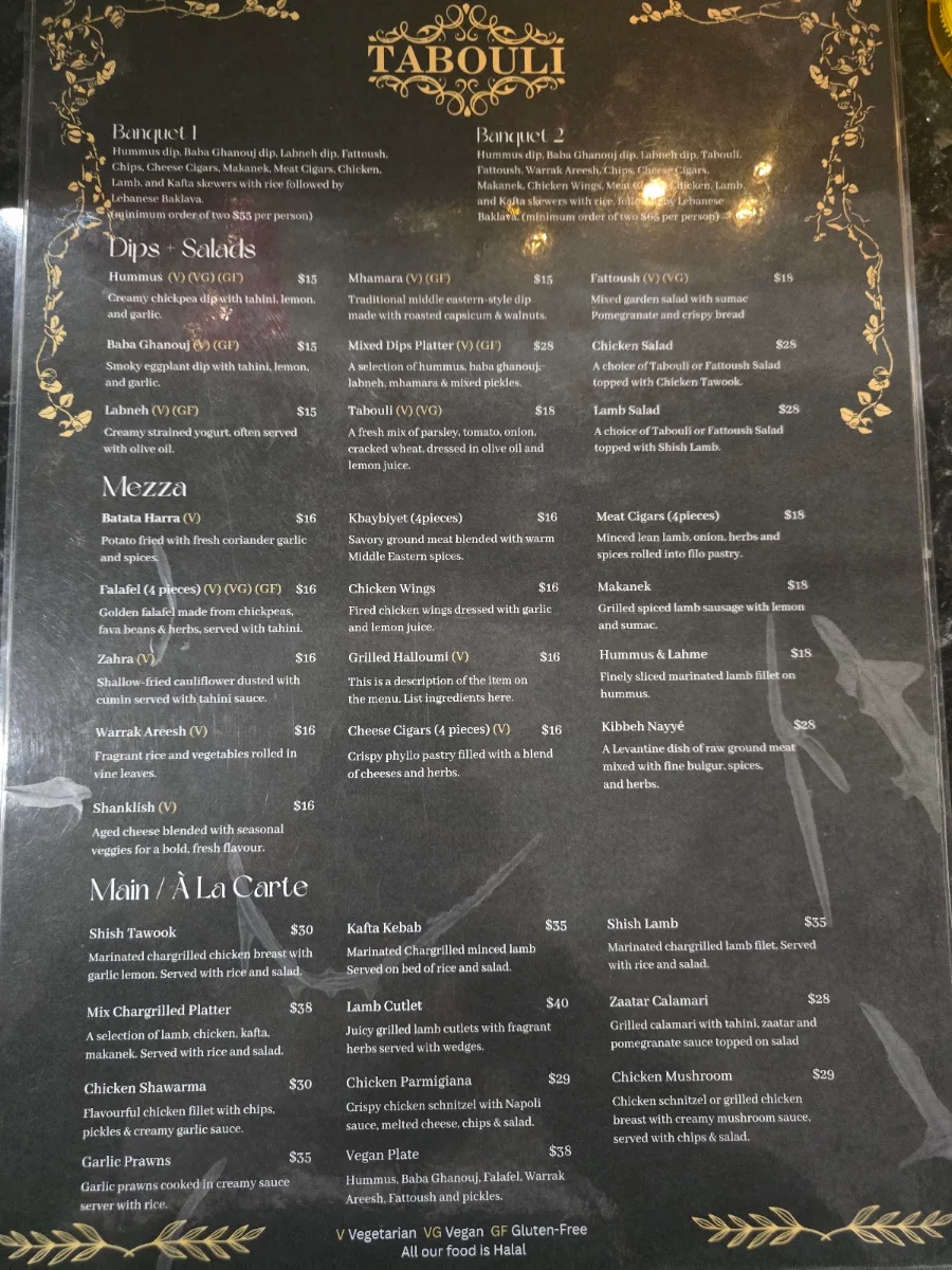 Menu, Tabouli
