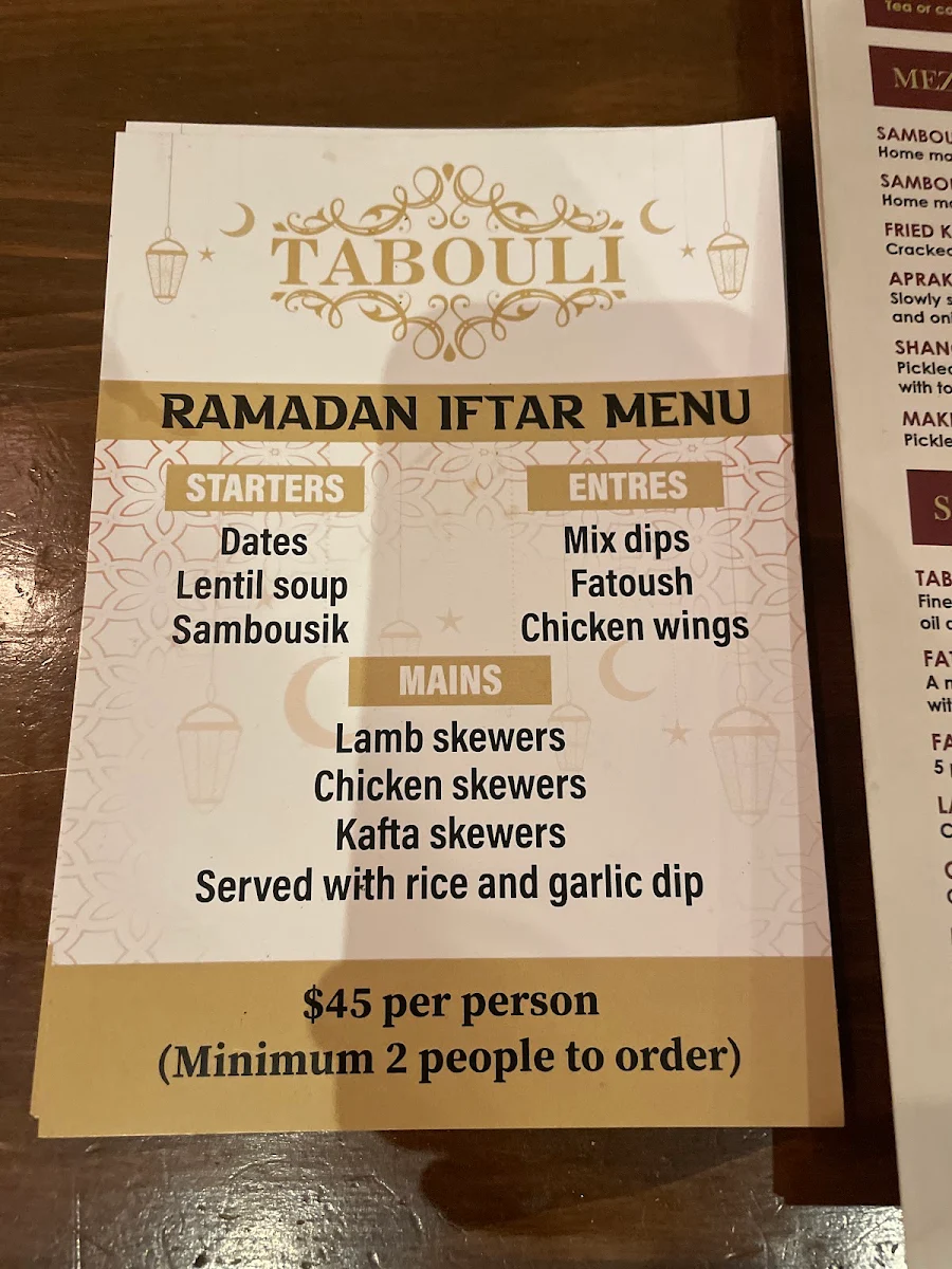 Menu, Tabouli
