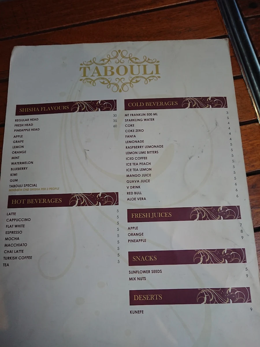 Menu, Tabouli