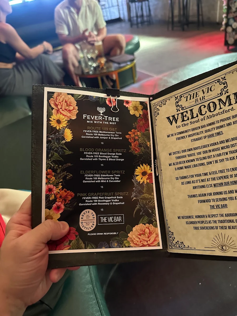 Menu, The Vic Bar