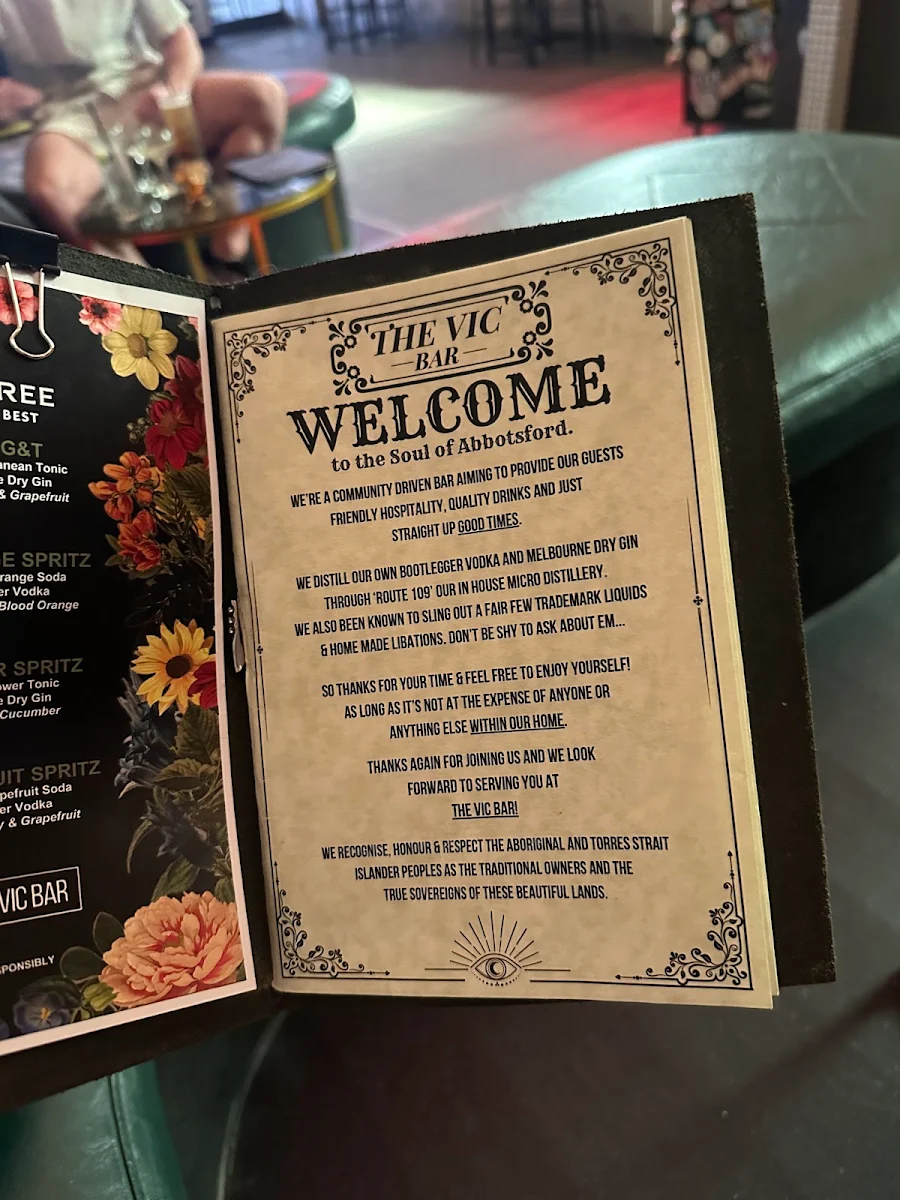 Menu, The Vic Bar