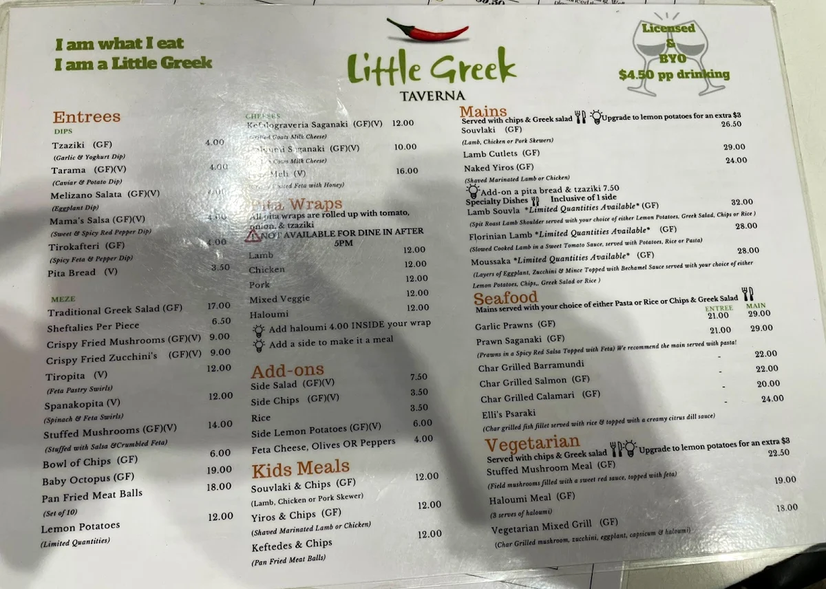 Menu, Little Greek Taverna