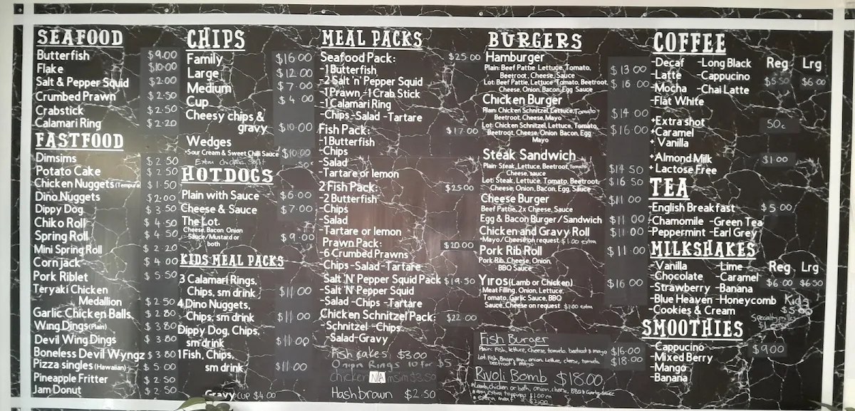 Menu, Rivoli Takeaway