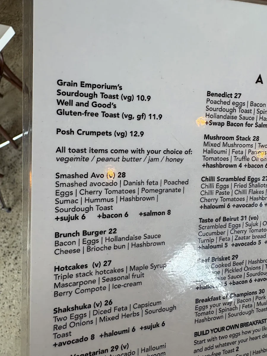 Menu, Ten One Ate cafe