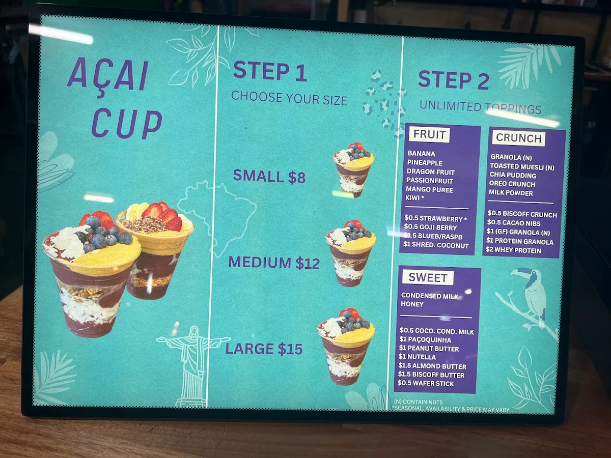 Menu, Amazeal Acai Bar