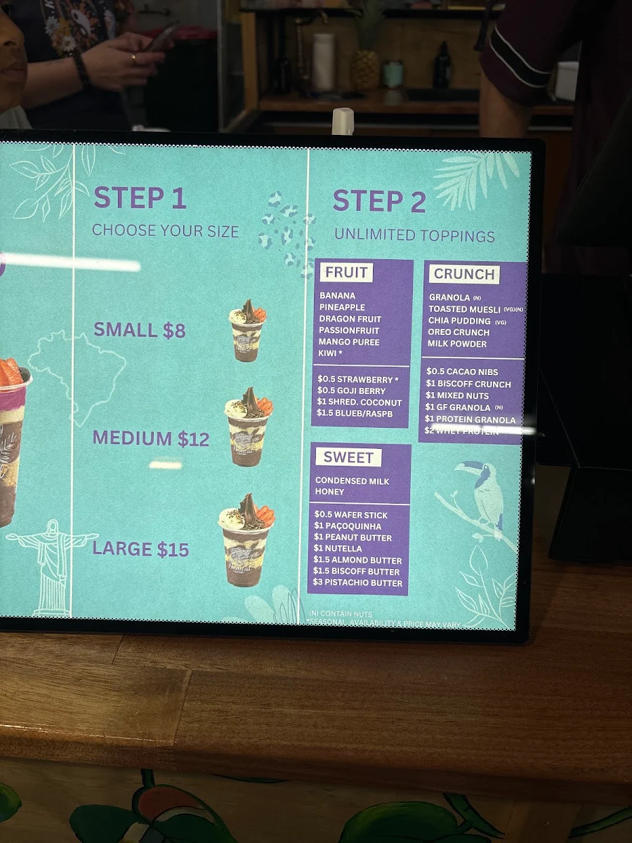 Menu, Amazeal Acai Bar