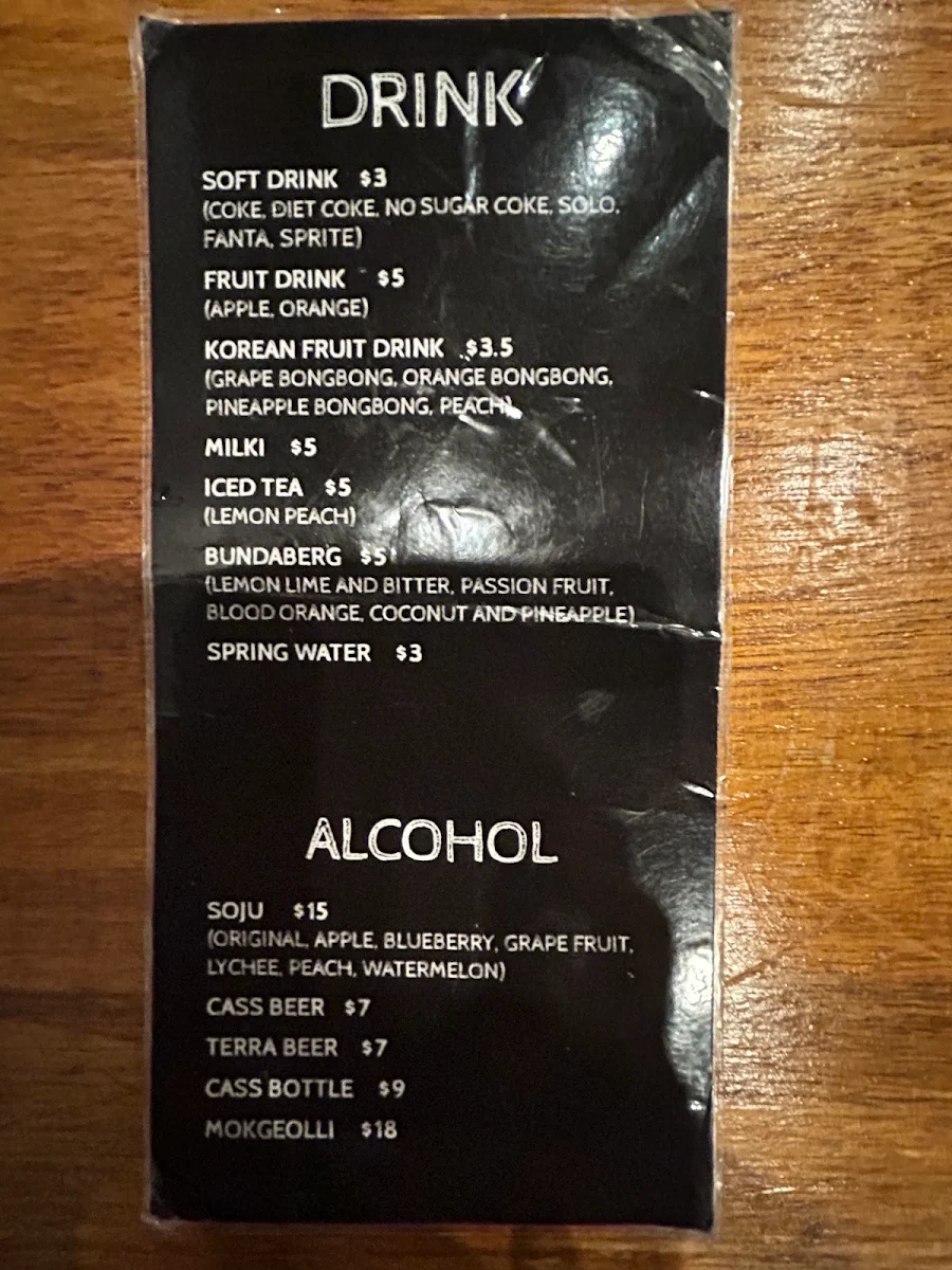 Menu, Hancook Yori