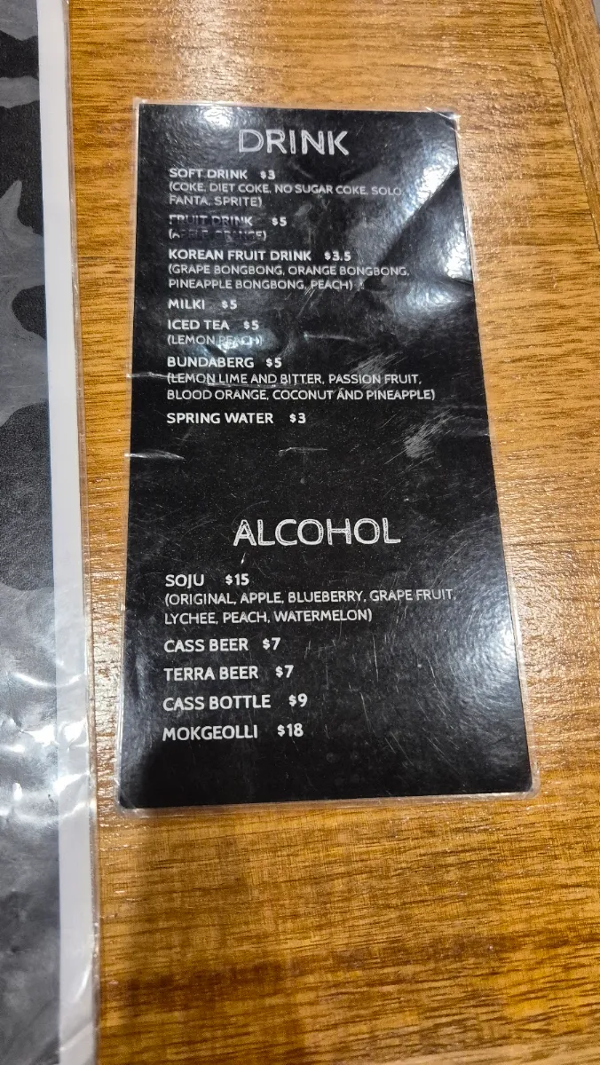 Menu, Hancook Yori