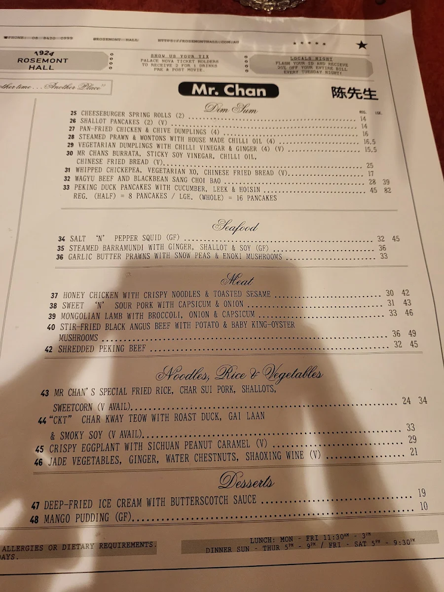 Menu, Sunnys Shop
