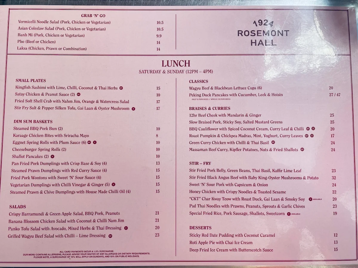 Menu, Sunnys Shop