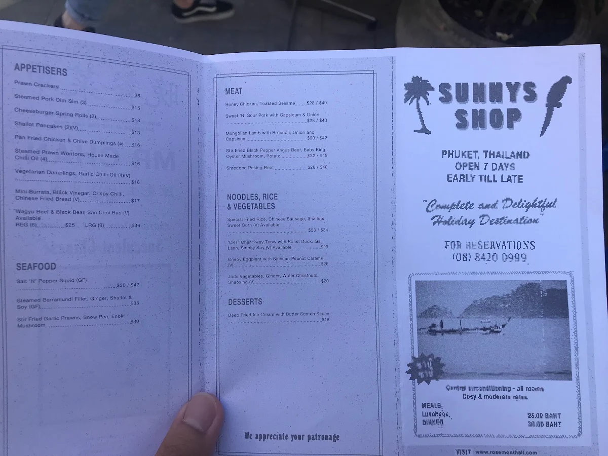Menu, Sunnys Shop