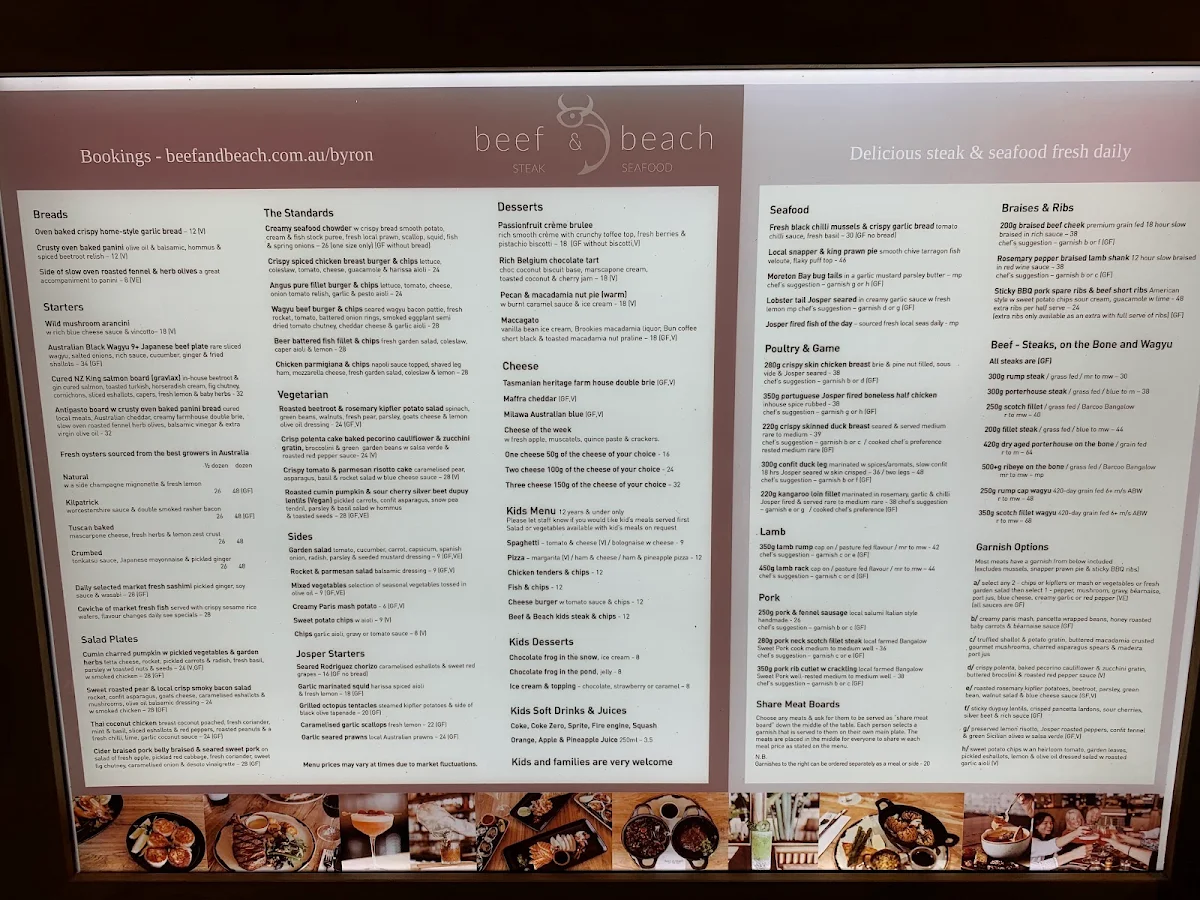 Menu, Ember Byron Bay