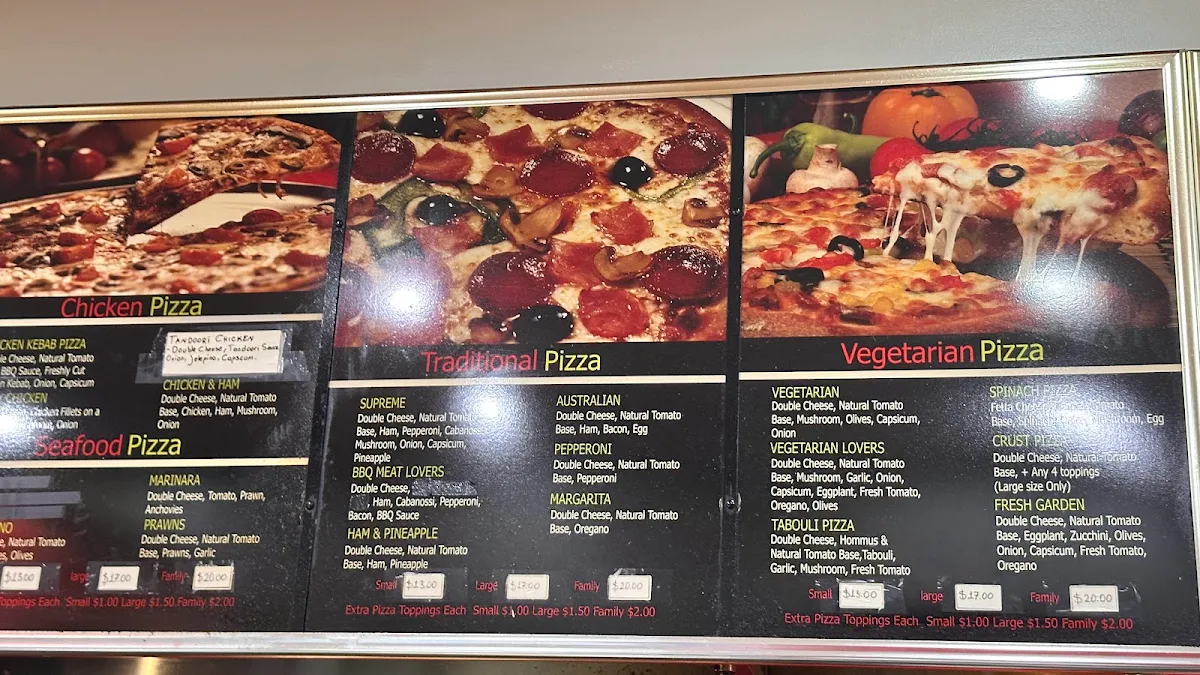 Menu, OZ Pizza & Kebabs Ermington