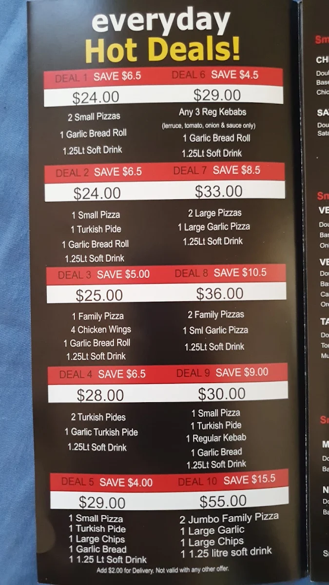 Menu, OZ Pizza & Kebabs Ermington