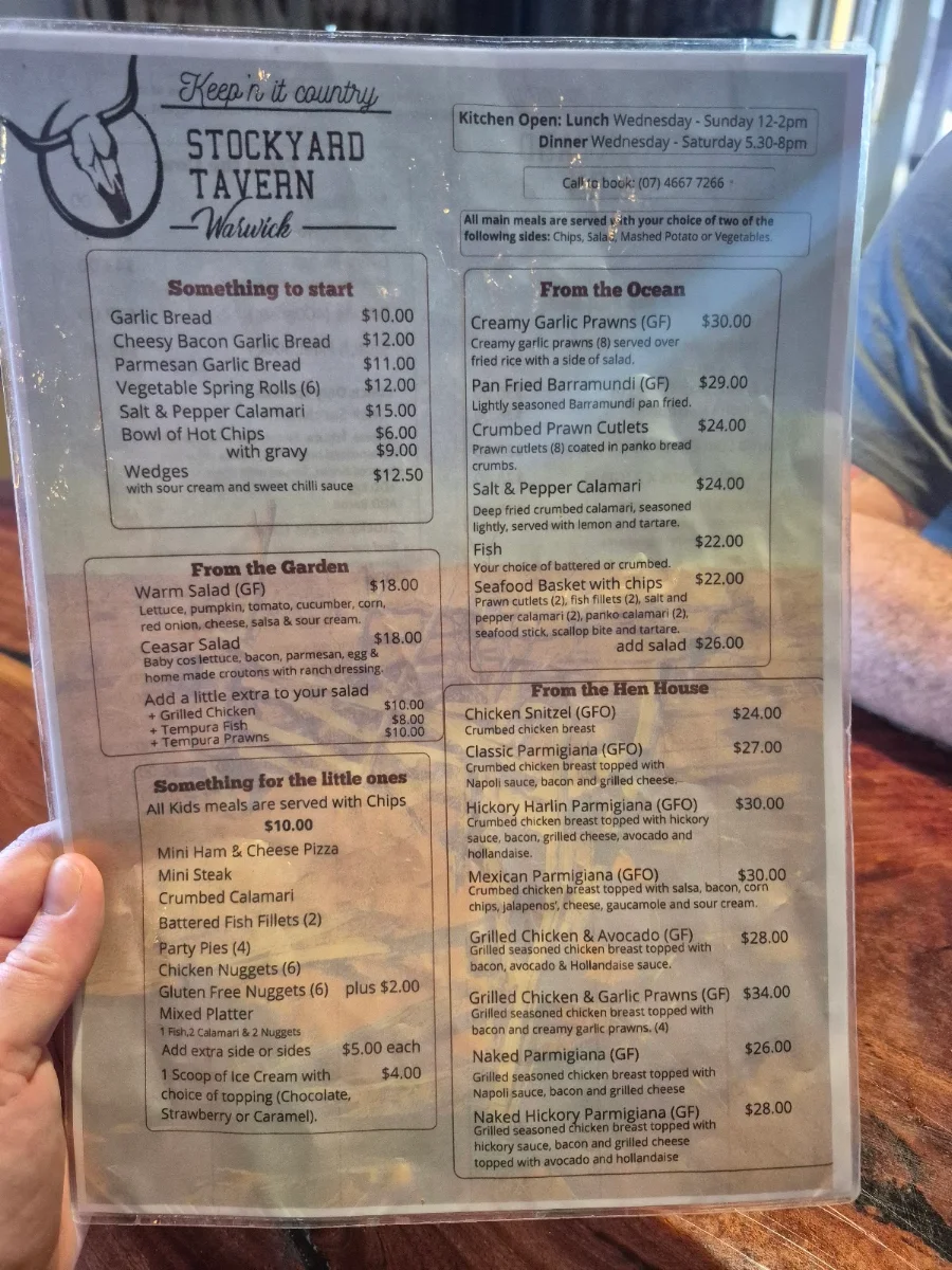 Menu, Stockyard Tavern