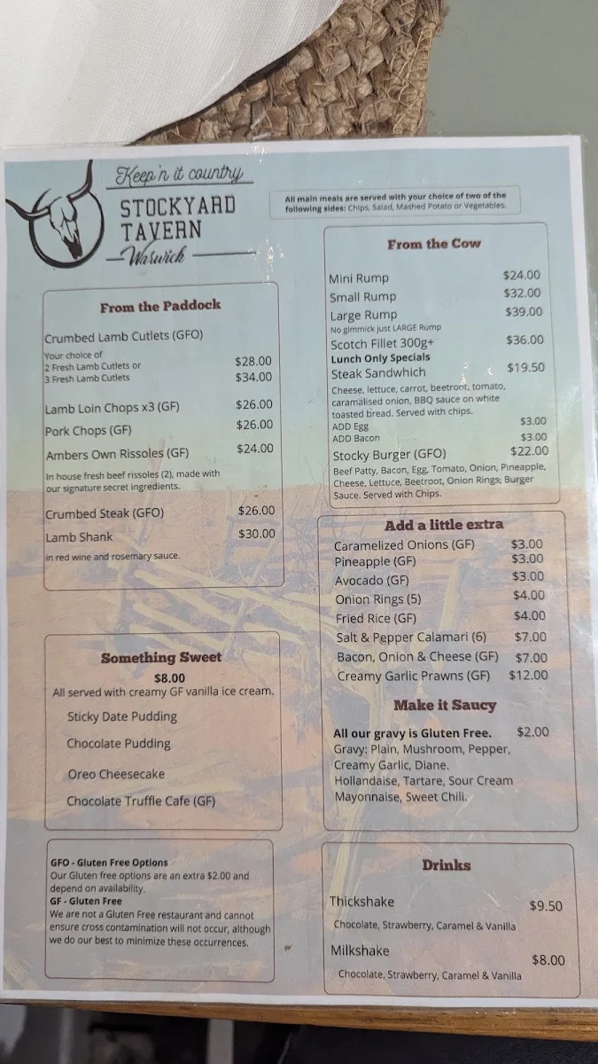 Menu, Stockyard Tavern