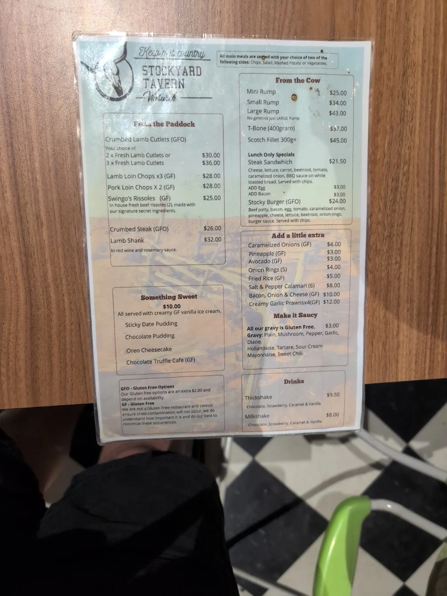 Menu, Stockyard Tavern