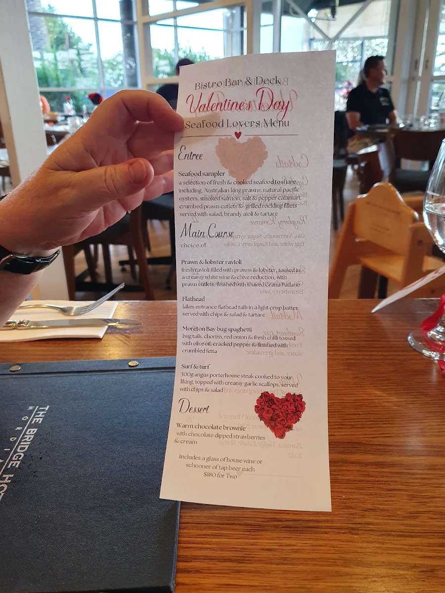 Menu, The Bridge Hotel Mordialloc