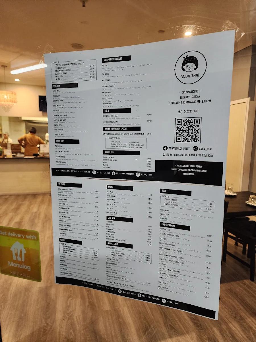 Menu, Anda Thai Restaurant