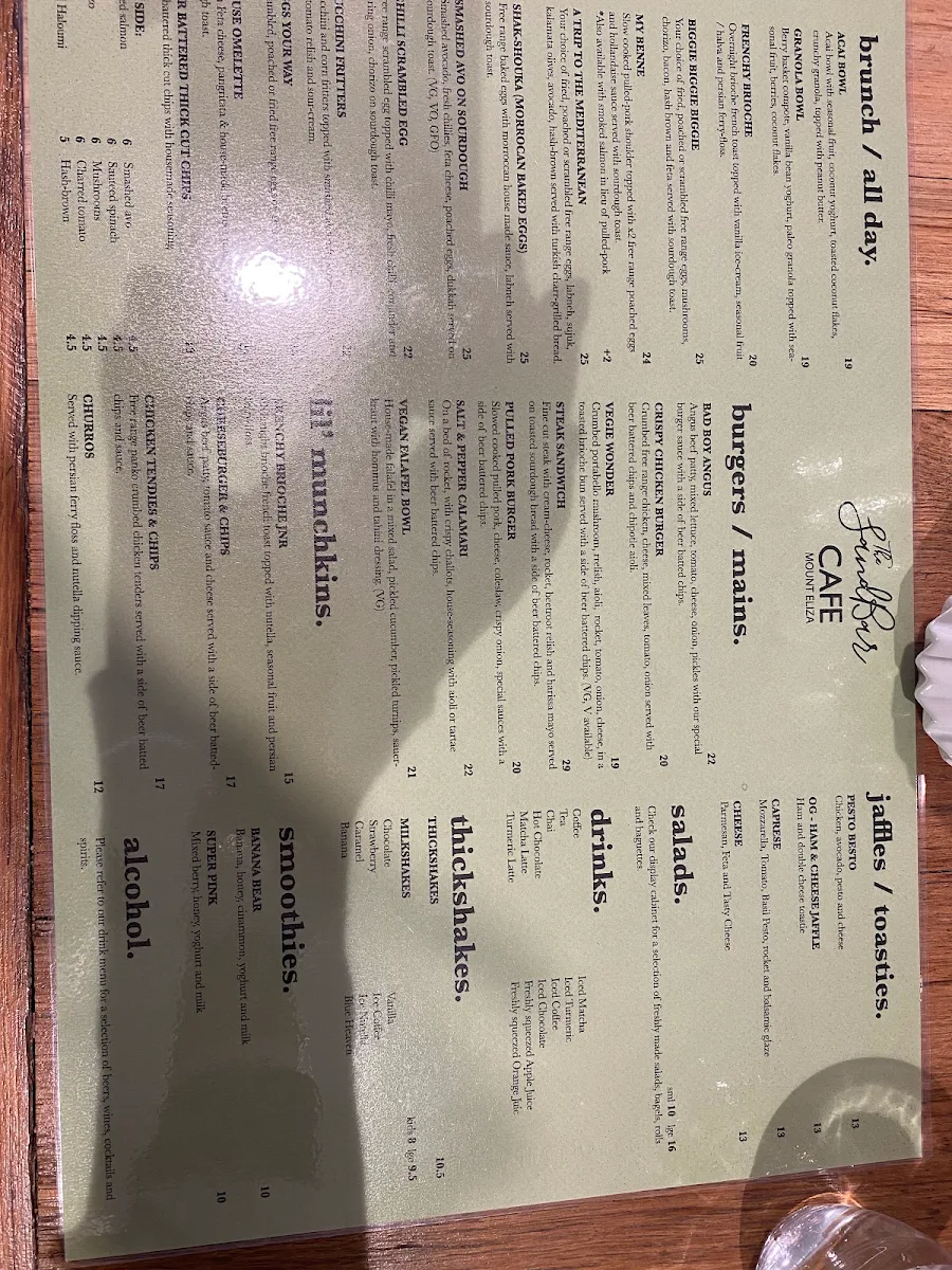 Menu, The SandBar Cafe