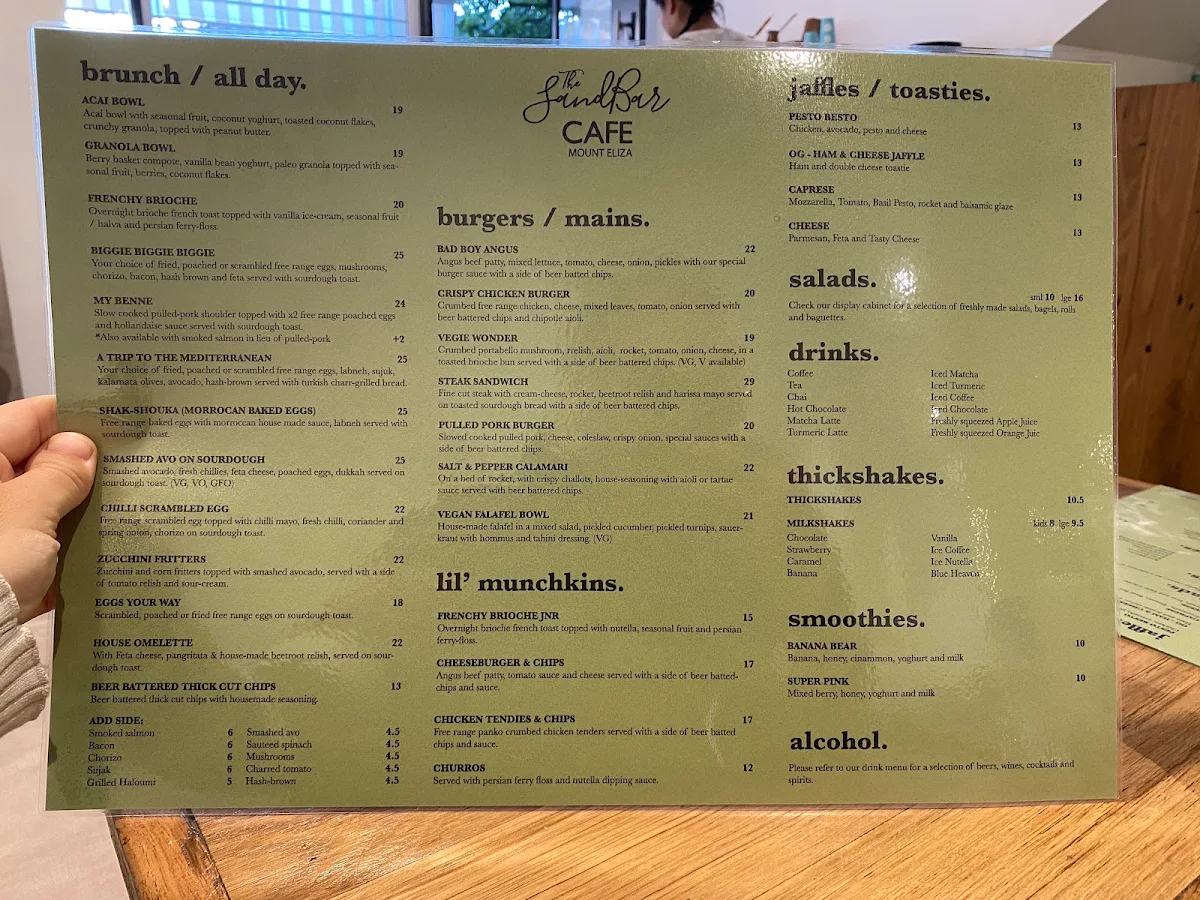Menu, The SandBar Cafe
