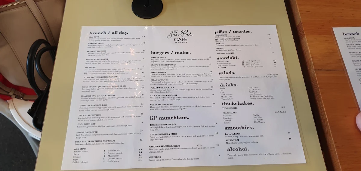 Menu, The SandBar Cafe