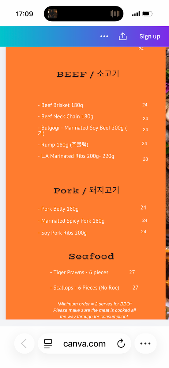 Menu, K Town Restaurant