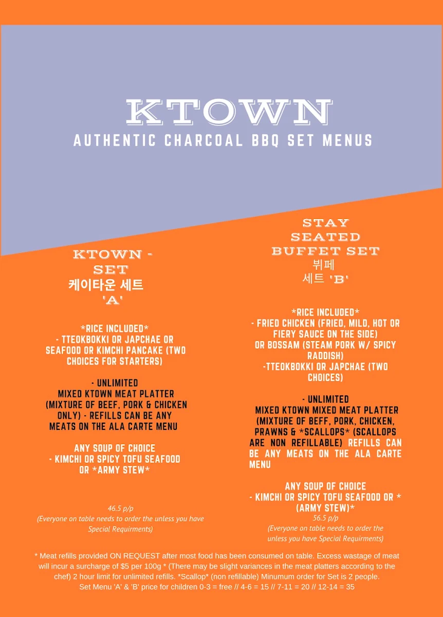 Menu, K Town Restaurant
