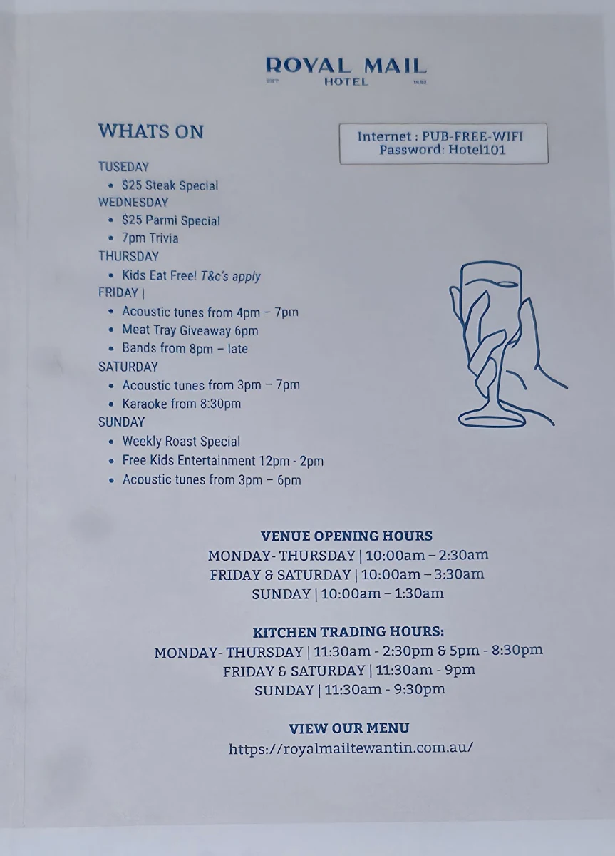Menu, The Royal Mail Hotel