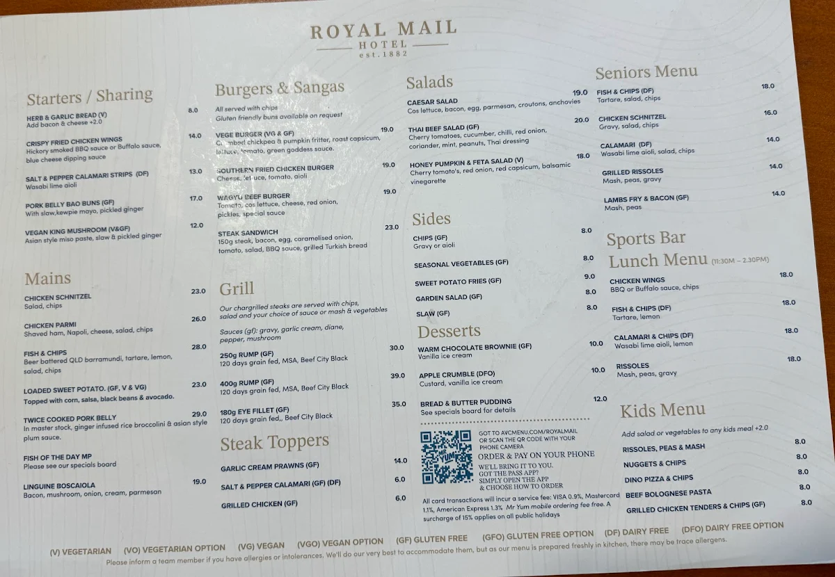 Menu, The Royal Mail Hotel