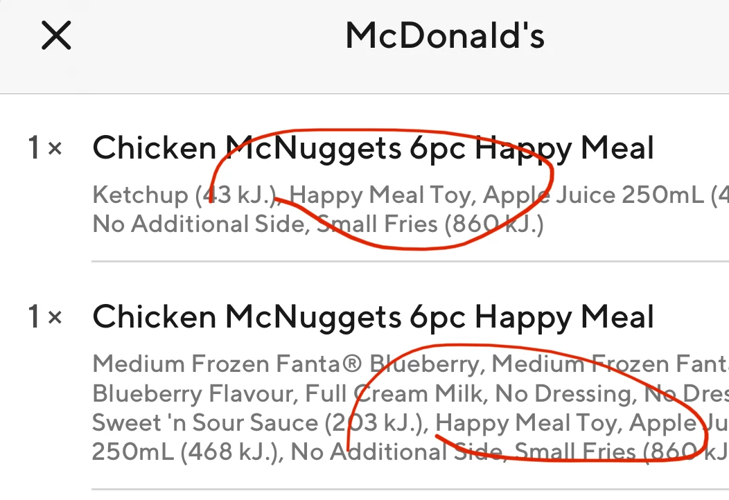 Menu, McDonald's Doveton