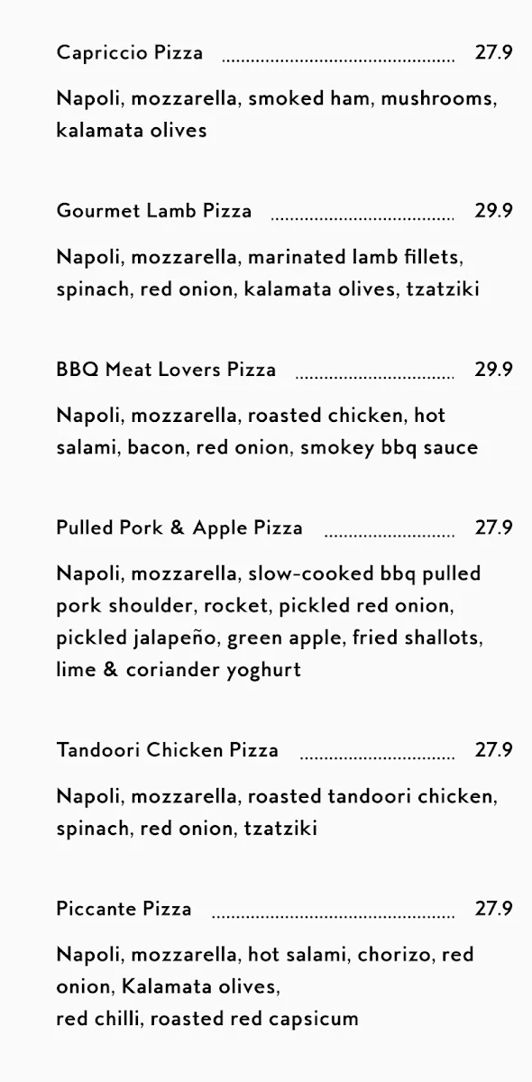 Menu, The Groove Train Chirnside Park