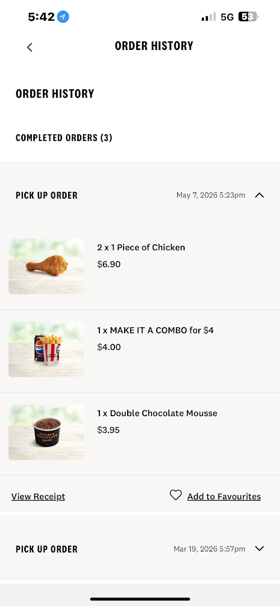 Menu, KFC Marsden