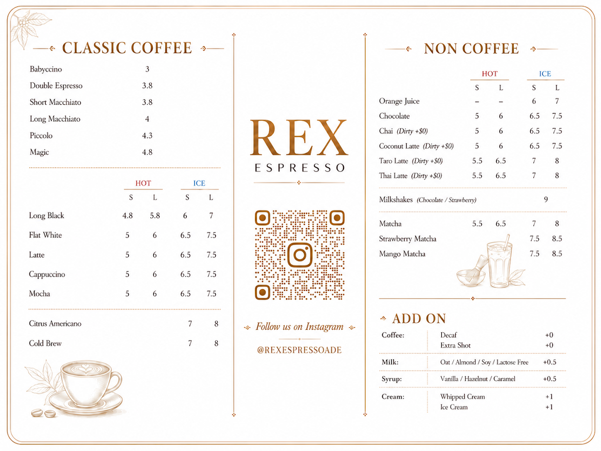 Menu, Rex Espresso