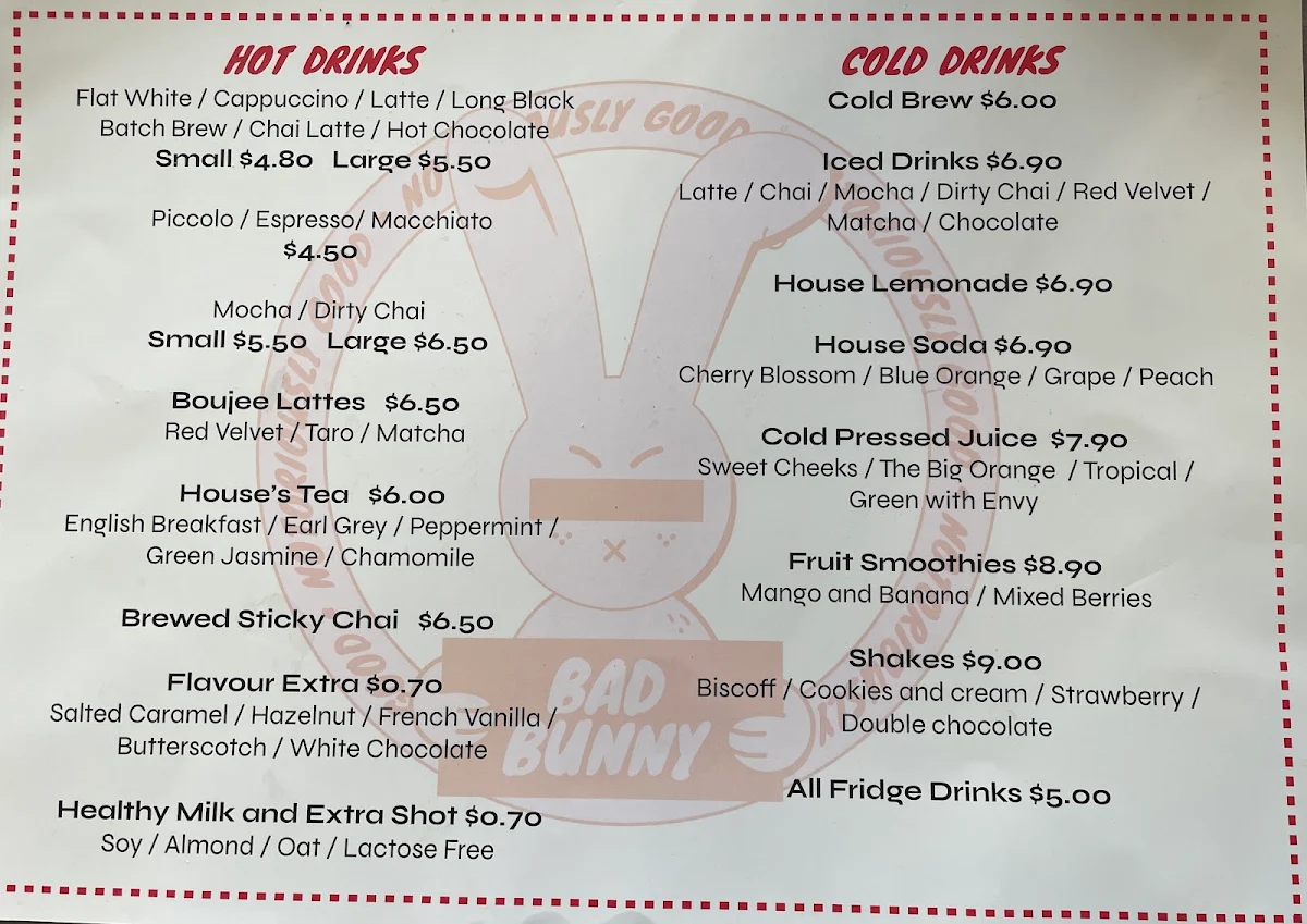 Menu, BAD BUNNY EATERY