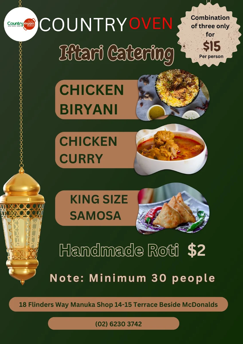 Menu, Country oven Indian restaurant