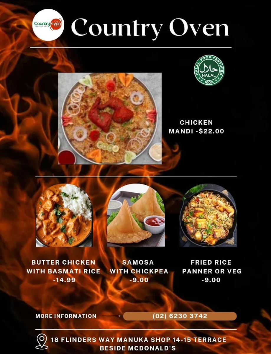 Menu, Country oven Indian restaurant